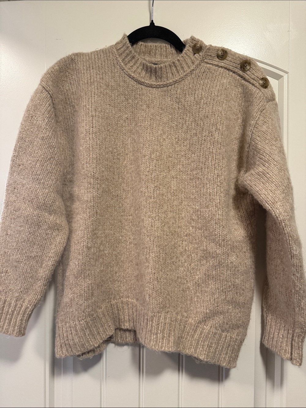 J. Crew Cozy Button-Shoulder Knit Sweater in Beige